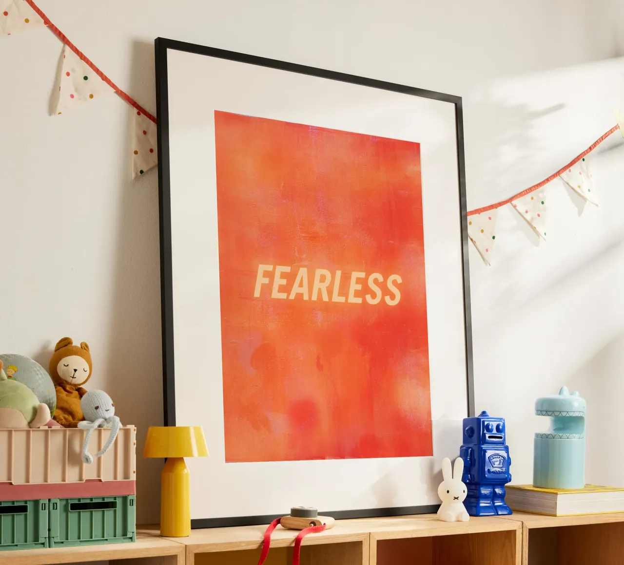 FEARLESS Orange Abstract Print - Orange Text Hahnemühle von FABOArt