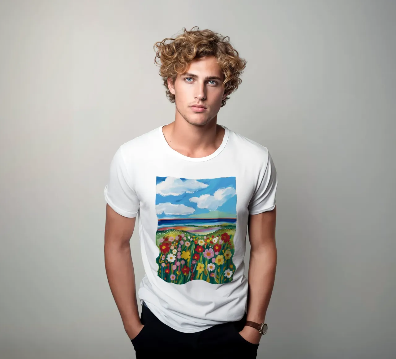 Prato di fiori selvatici in riva al mare t-shirt da Solace Light