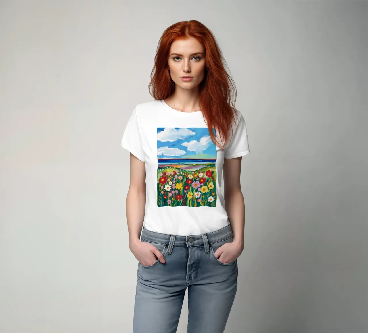 Prato di fiori selvatici in riva al mare t-shirt da Solace Light