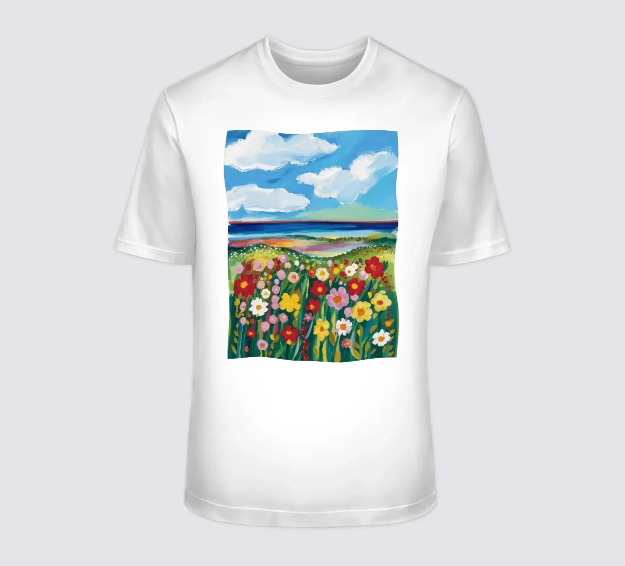 Prato di fiori selvatici in riva al mare t-shirt da Solace Light