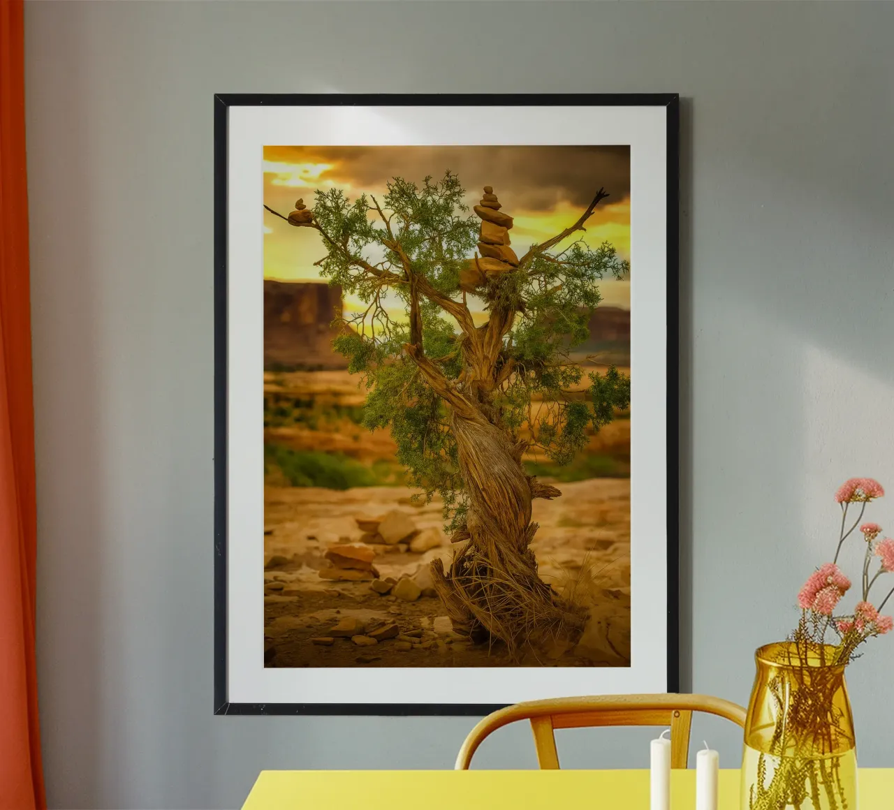 roccia in equilibrio sull'albero carta hahnemühle da tamarind