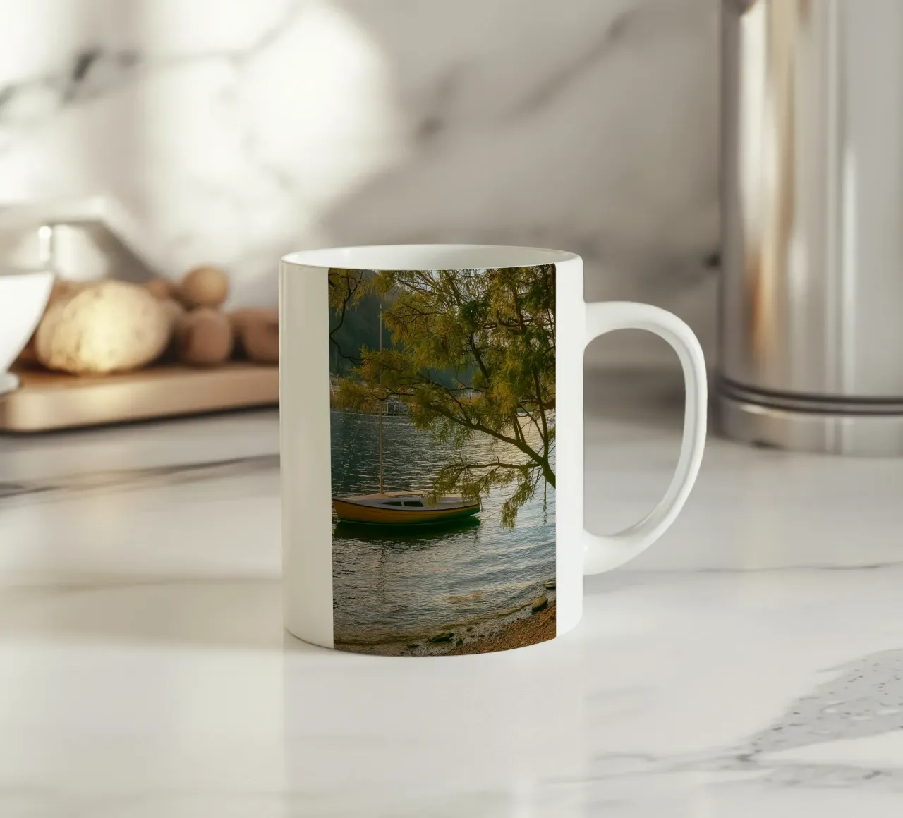 nave in riva al fiume tazza in ceramica da tamarind