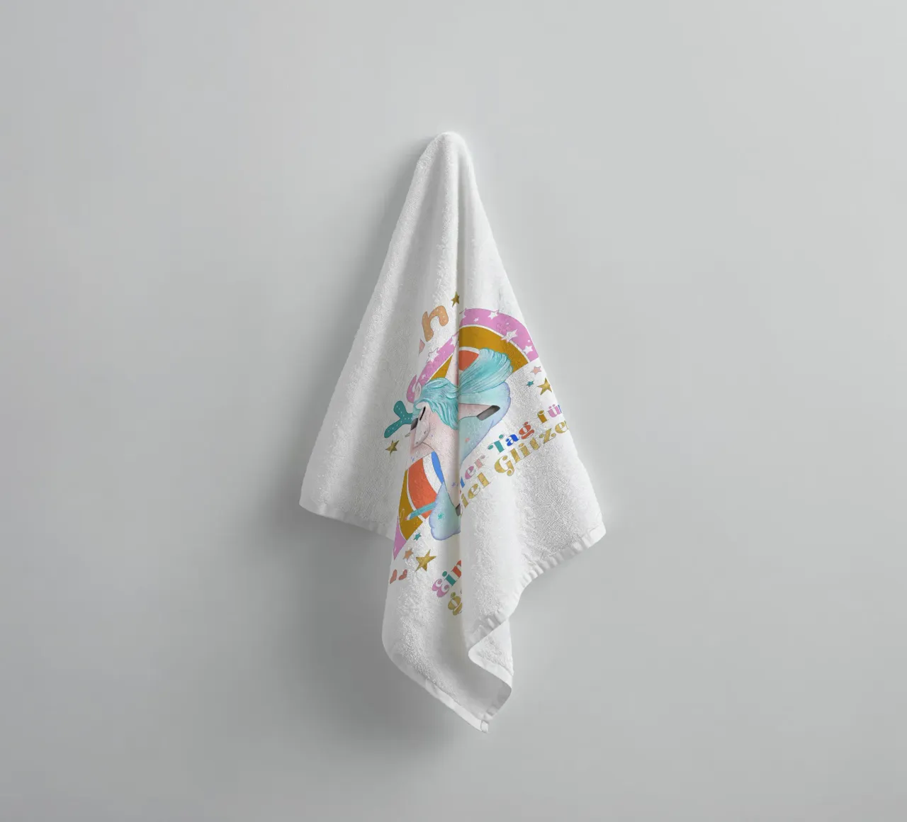 For unicorn fans: a perfect day for lots of glitter towel by CalliLetters