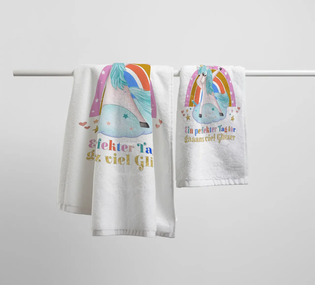 For unicorn fans: a perfect day for lots of glitter towel by CalliLetters