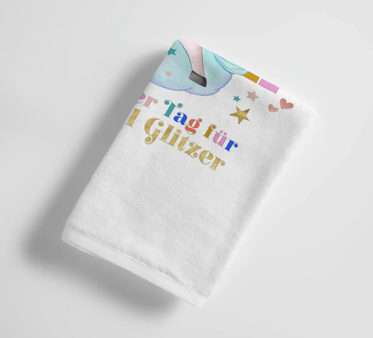 For unicorn fans: a perfect day for lots of glitter towel by CalliLetters
