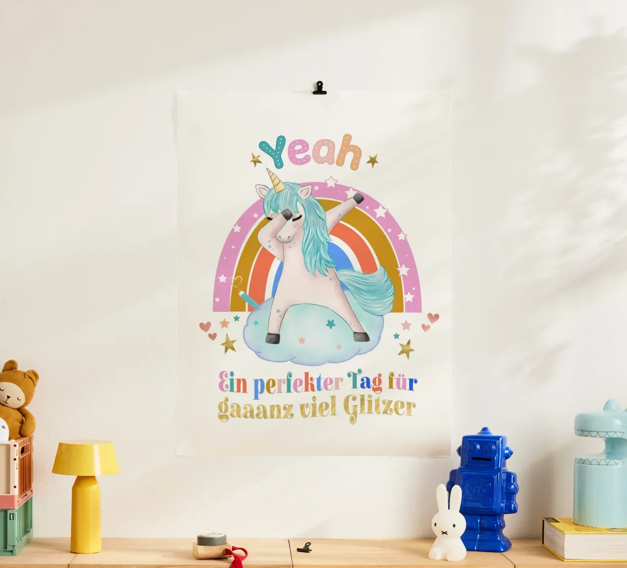 Per i fan degli unicorni: un giorno perfetto per tanti brillantini poster con telaio in plastica da CalliLetters