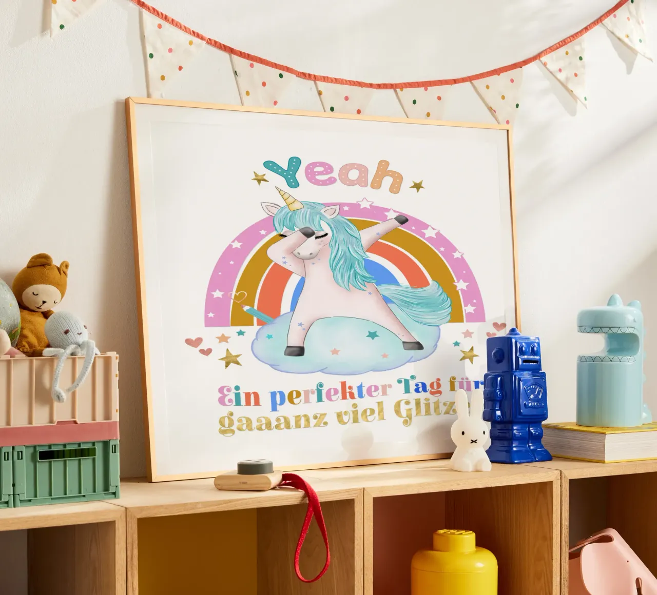 Per i fan degli unicorni: un giorno perfetto per tanti brillantini poster con telaio in plastica da CalliLetters