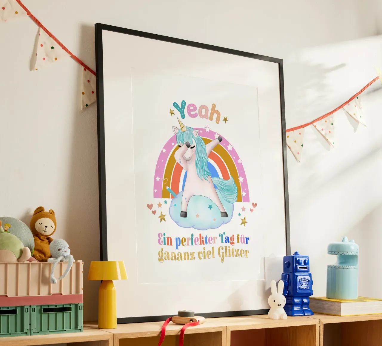 Per i fan degli unicorni: un giorno perfetto per tanti brillantini poster con telaio in plastica da CalliLetters