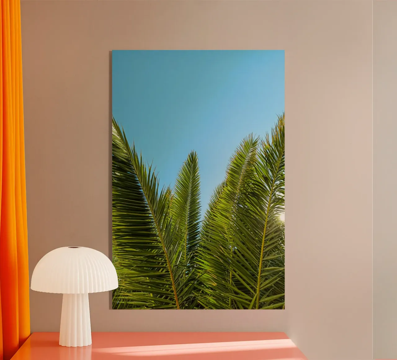 Palm leaves against the sun acrylic glass by Fjöllart