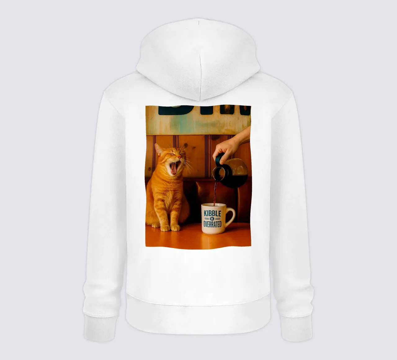 sbadiglio gatto e caffè felpa con cappuccio da tamarind