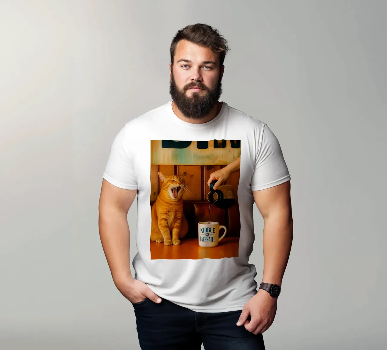 sbadiglio gatto e caffè t-shirt da tamarind