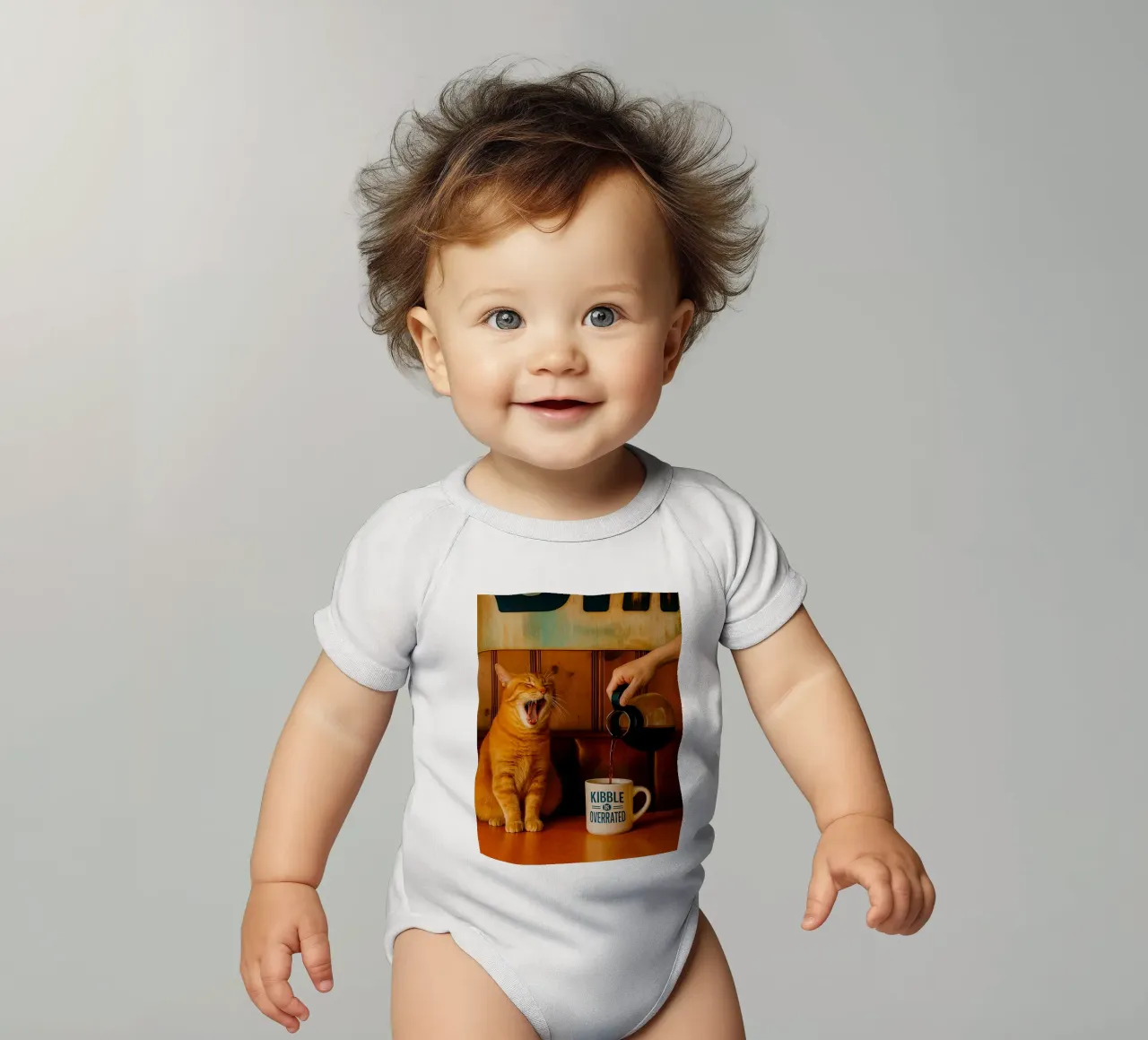 sbadiglio gatto e caffè body neonato maniche corte da tamarind