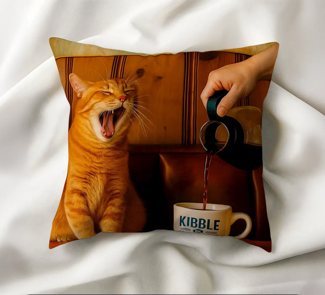 sbadiglio gatto e caffè cuscino da tamarind