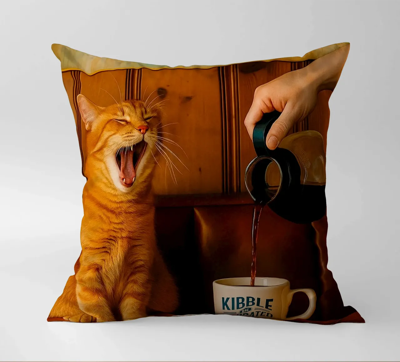 sbadiglio gatto e caffè cuscino da tamarind