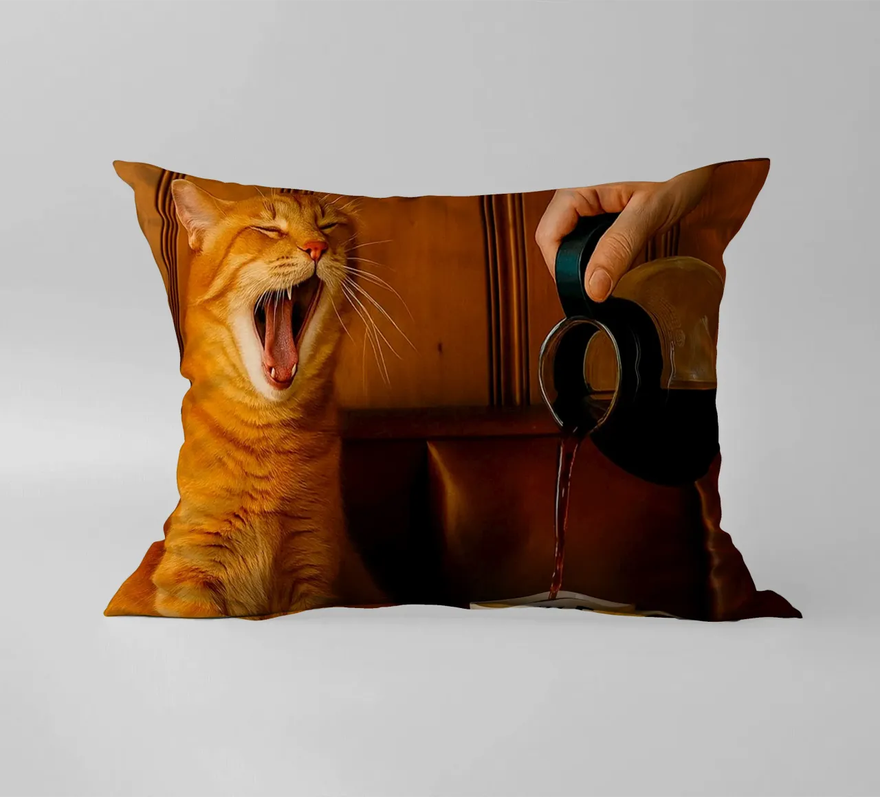 sbadiglio gatto e caffè cuscino da tamarind