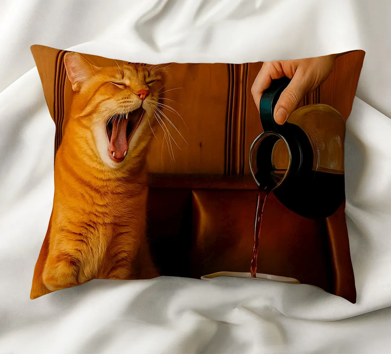 sbadiglio gatto e caffè cuscino da tamarind