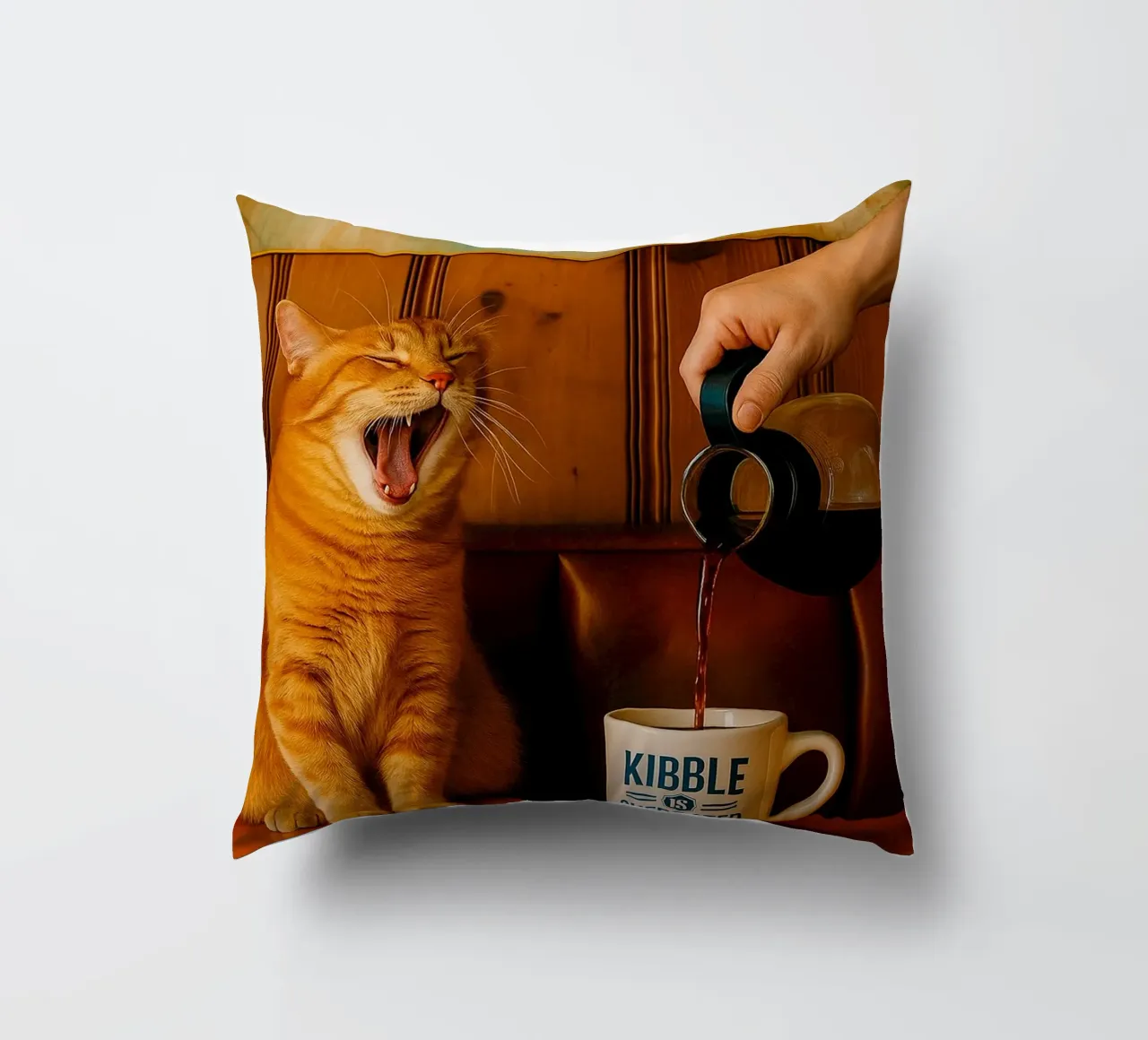 sbadiglio gatto e caffè cuscino da tamarind