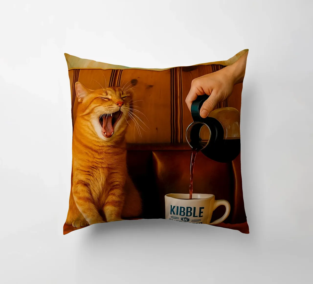 sbadiglio gatto e caffè cuscino da tamarind