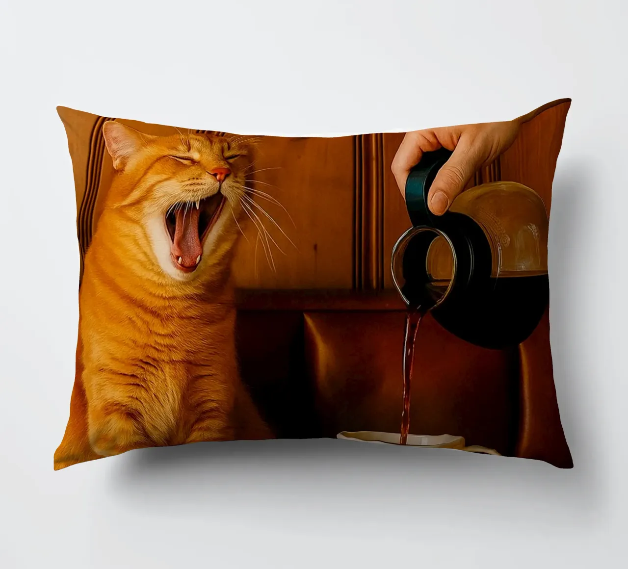 sbadiglio gatto e caffè cuscino da tamarind