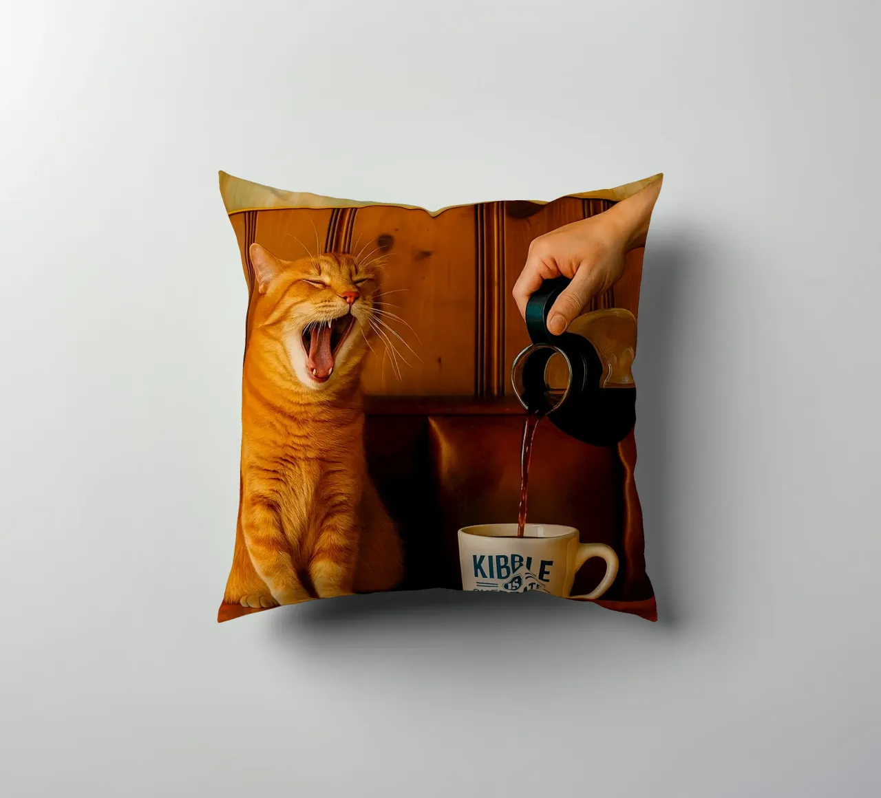 sbadiglio gatto e caffè cuscino da tamarind