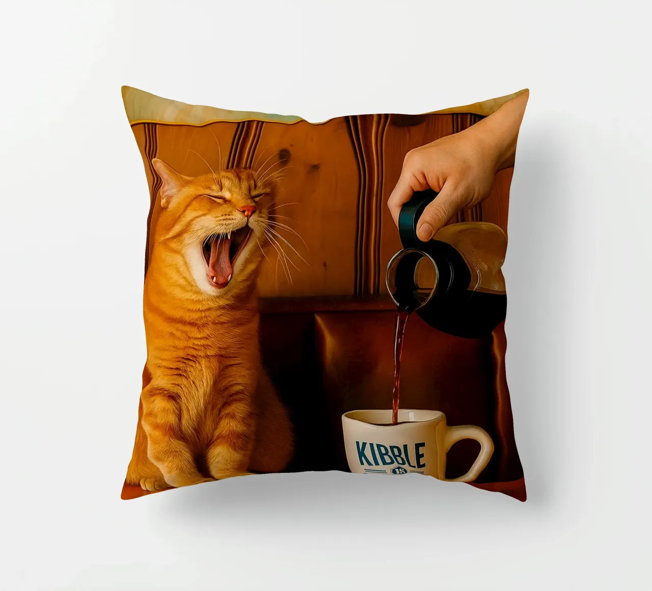 sbadiglio gatto e caffè cuscino da tamarind