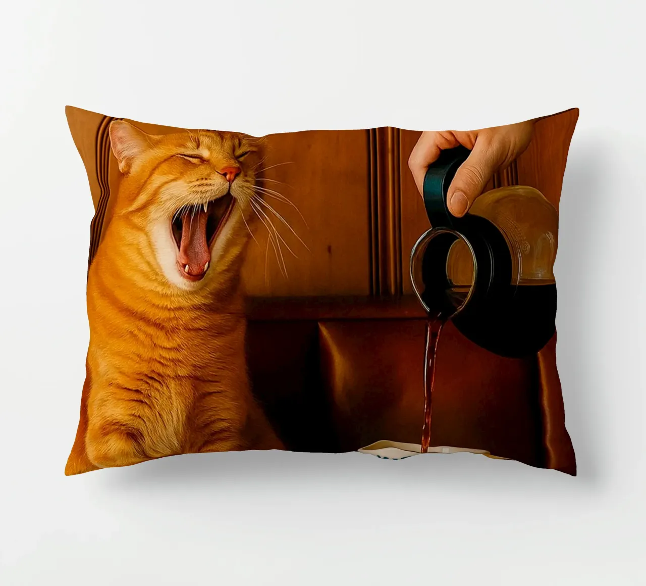 sbadiglio gatto e caffè cuscino da tamarind