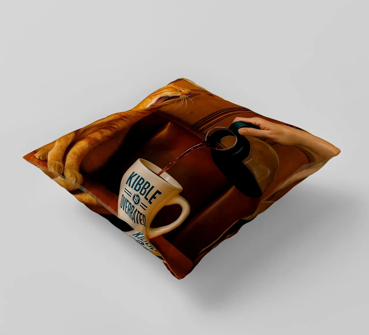 sbadiglio gatto e caffè cuscino da tamarind
