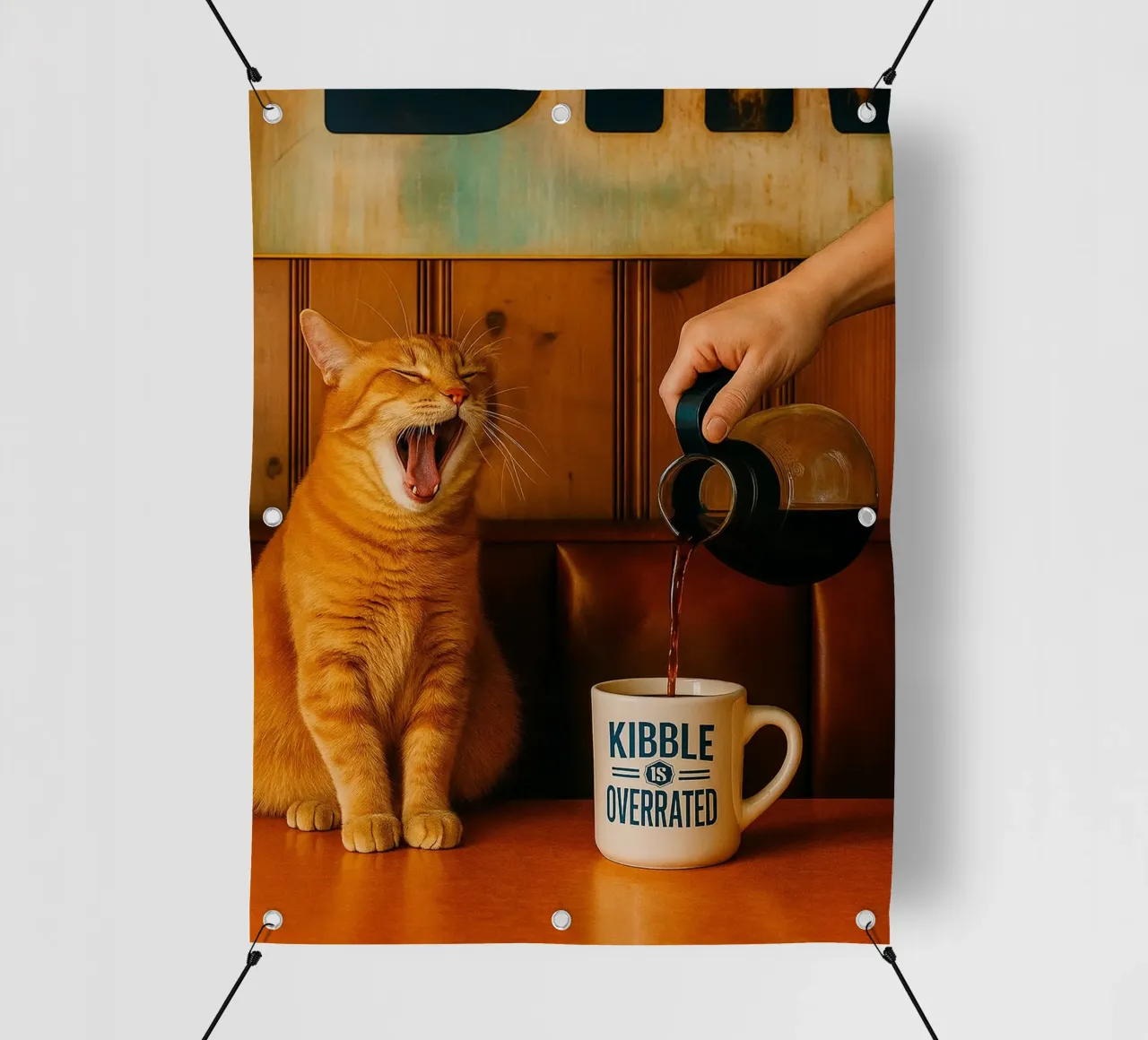 sbadiglio gatto e caffè telo in pvc da tamarind
