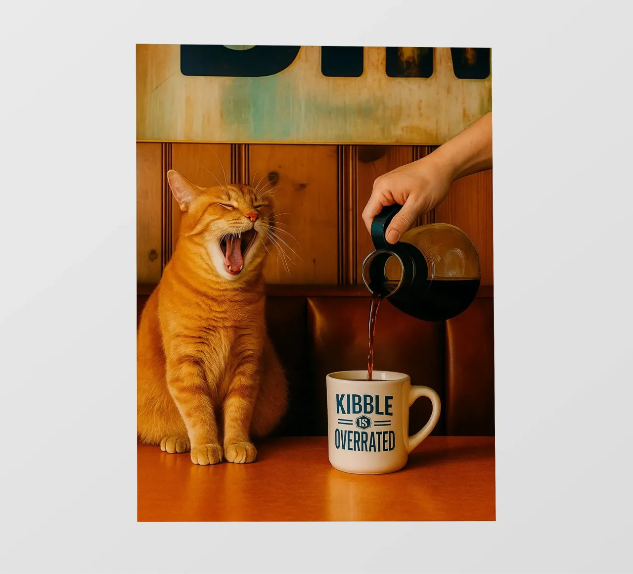 sbadiglio gatto e caffè telo in pvc da tamarind