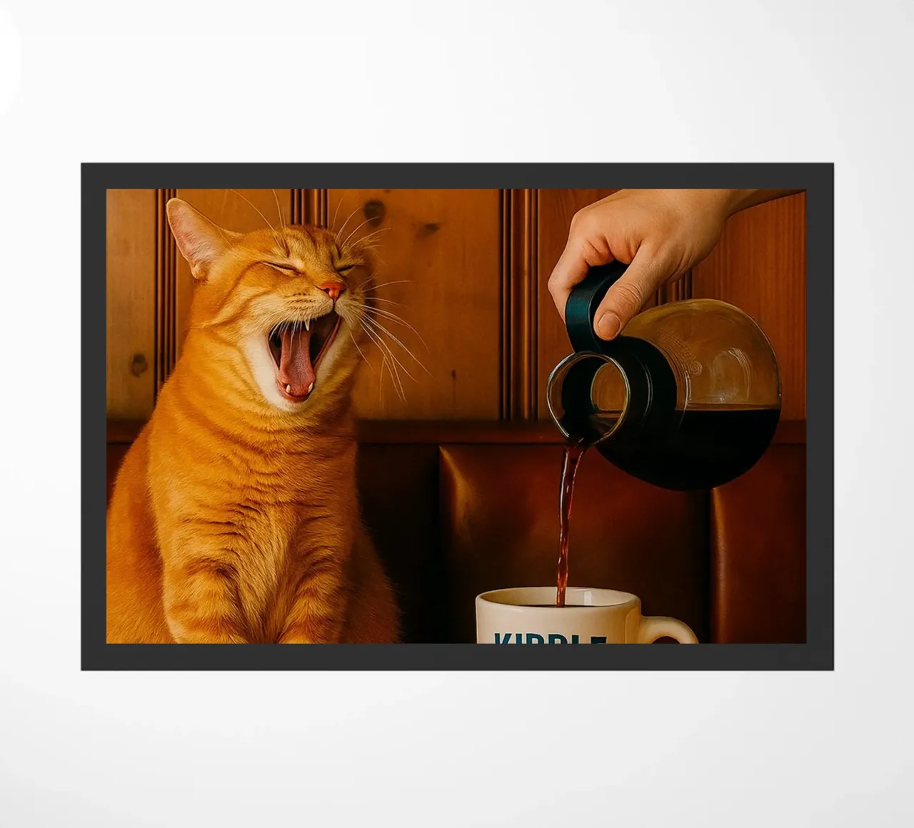 sbadiglio gatto e caffè zerbino da tamarind