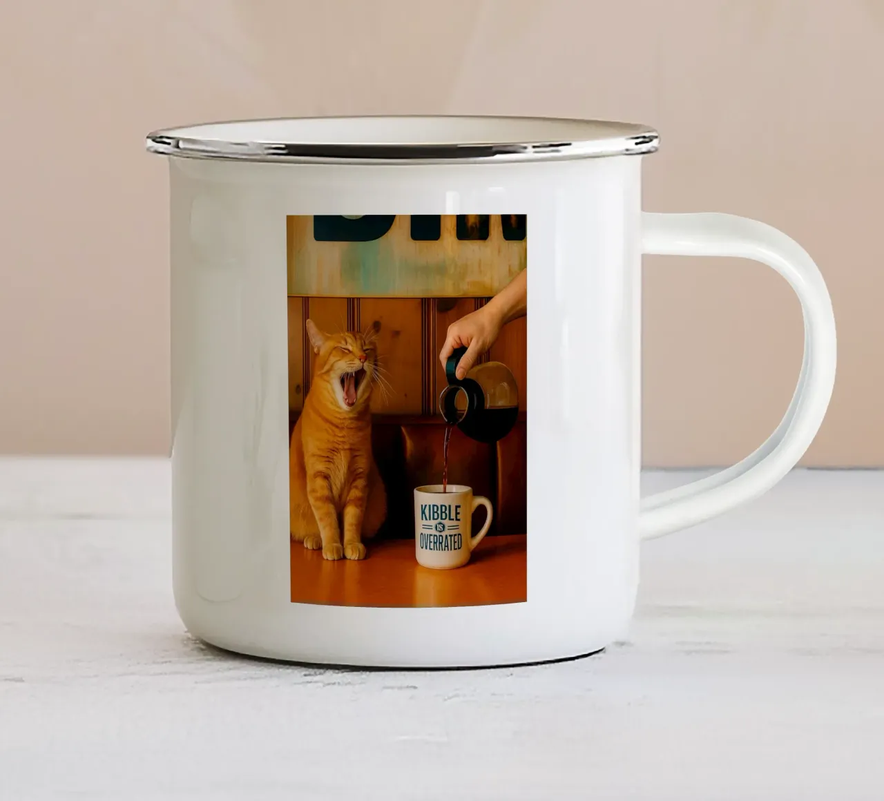 sbadiglio gatto e caffè tazza in smalto da tamarind