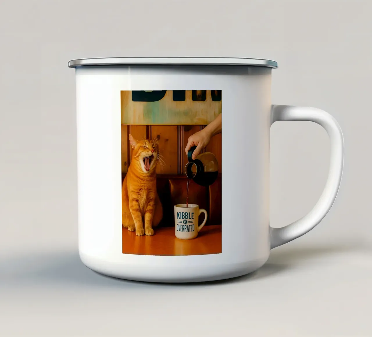 sbadiglio gatto e caffè tazza in smalto da tamarind