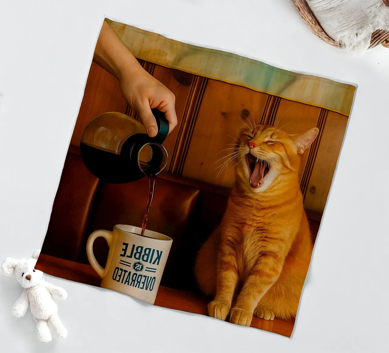 sbadiglio gatto e caffè coperta in pile da tamarind