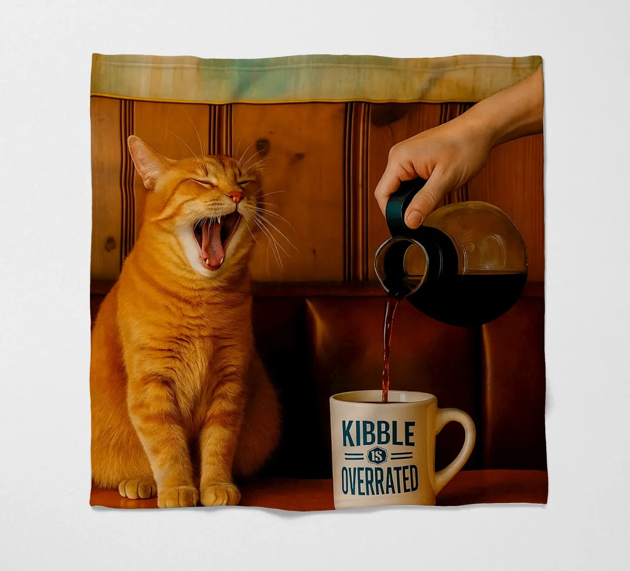 sbadiglio gatto e caffè coperta in pile da tamarind
