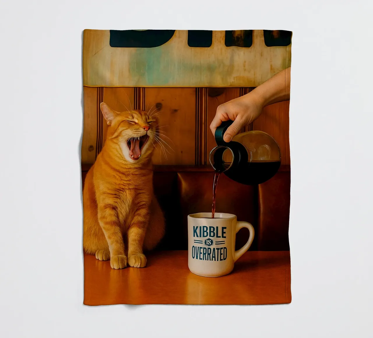 sbadiglio gatto e caffè coperta in pile da tamarind