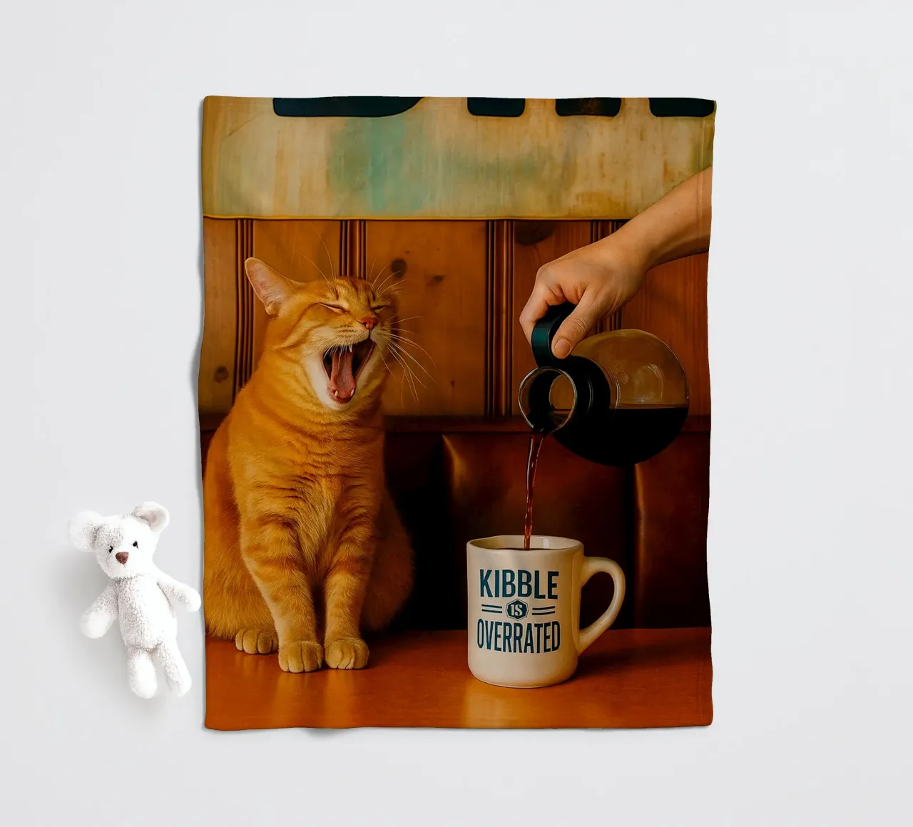 sbadiglio gatto e caffè coperta in pile da tamarind