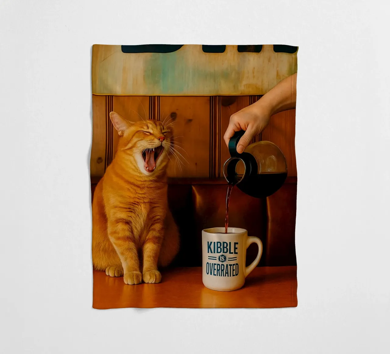sbadiglio gatto e caffè coperta in pile da tamarind