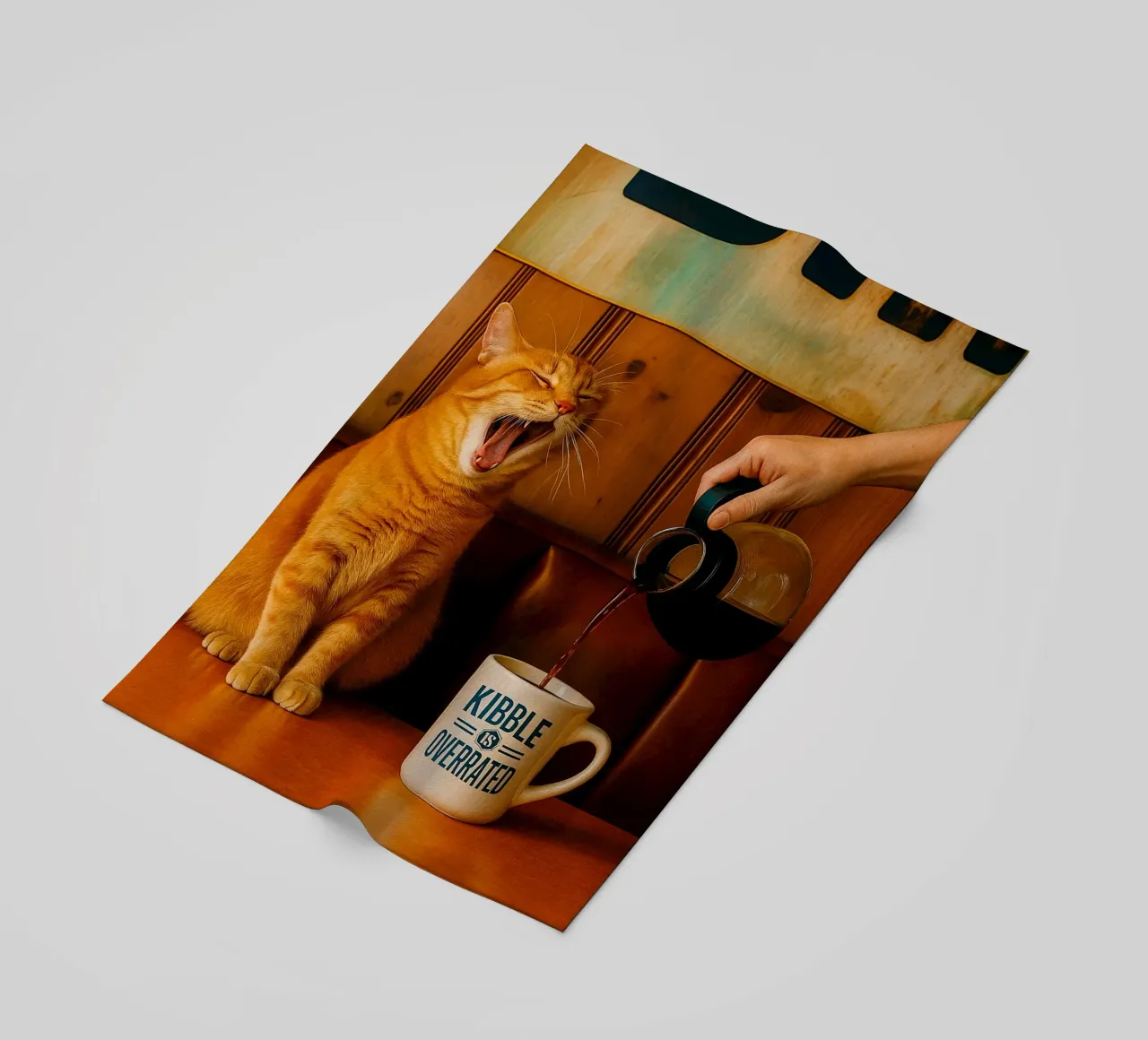 sbadiglio gatto e caffè telo mare da tamarind
