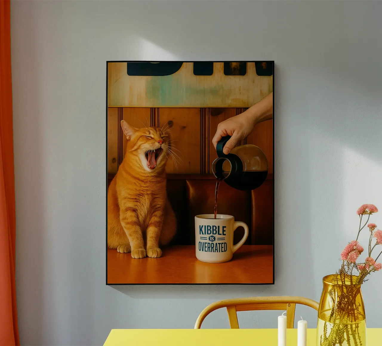 sbadiglio gatto e caffè plexiglass da tamarind