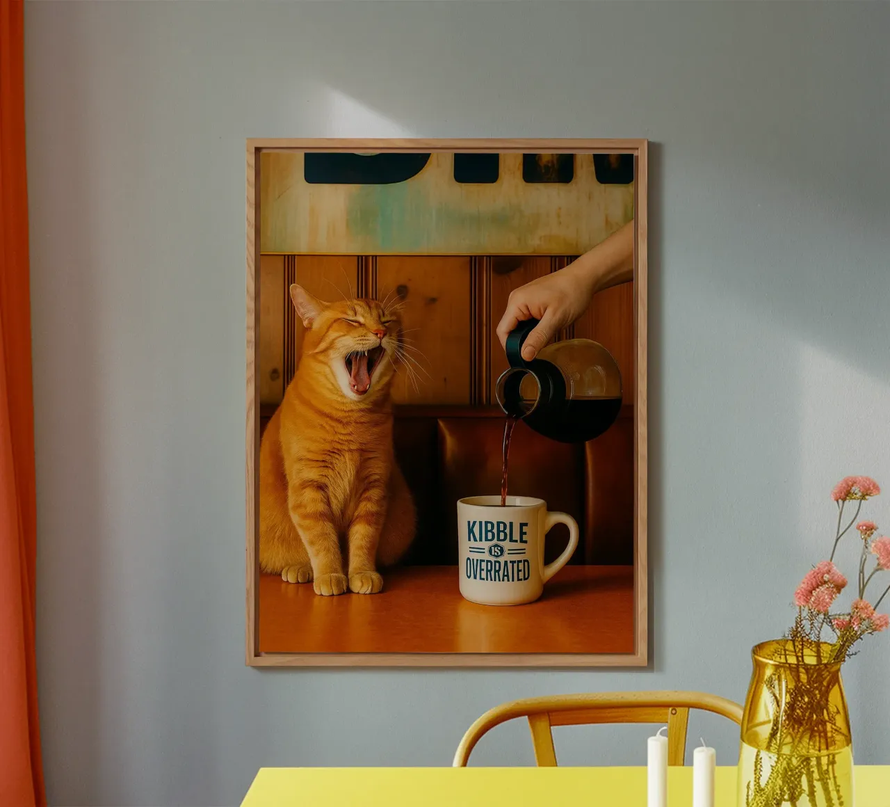 sbadiglio gatto e caffè alluminio dibond da tamarind