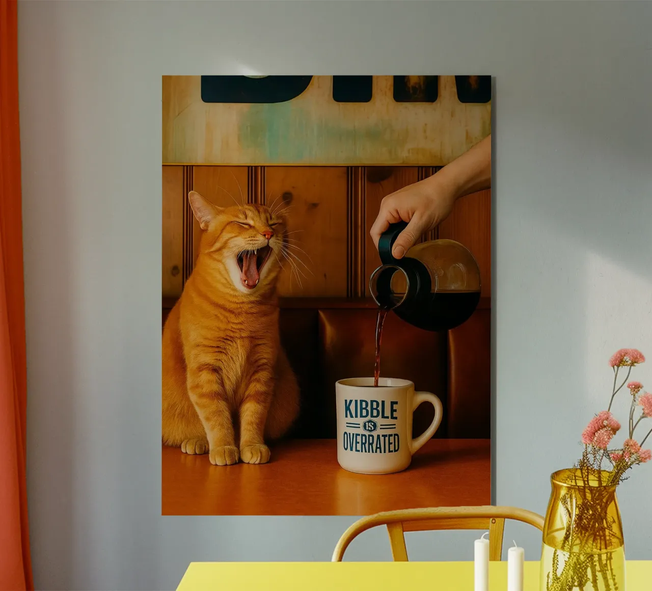 sbadiglio gatto e caffè alluminio dibond da tamarind