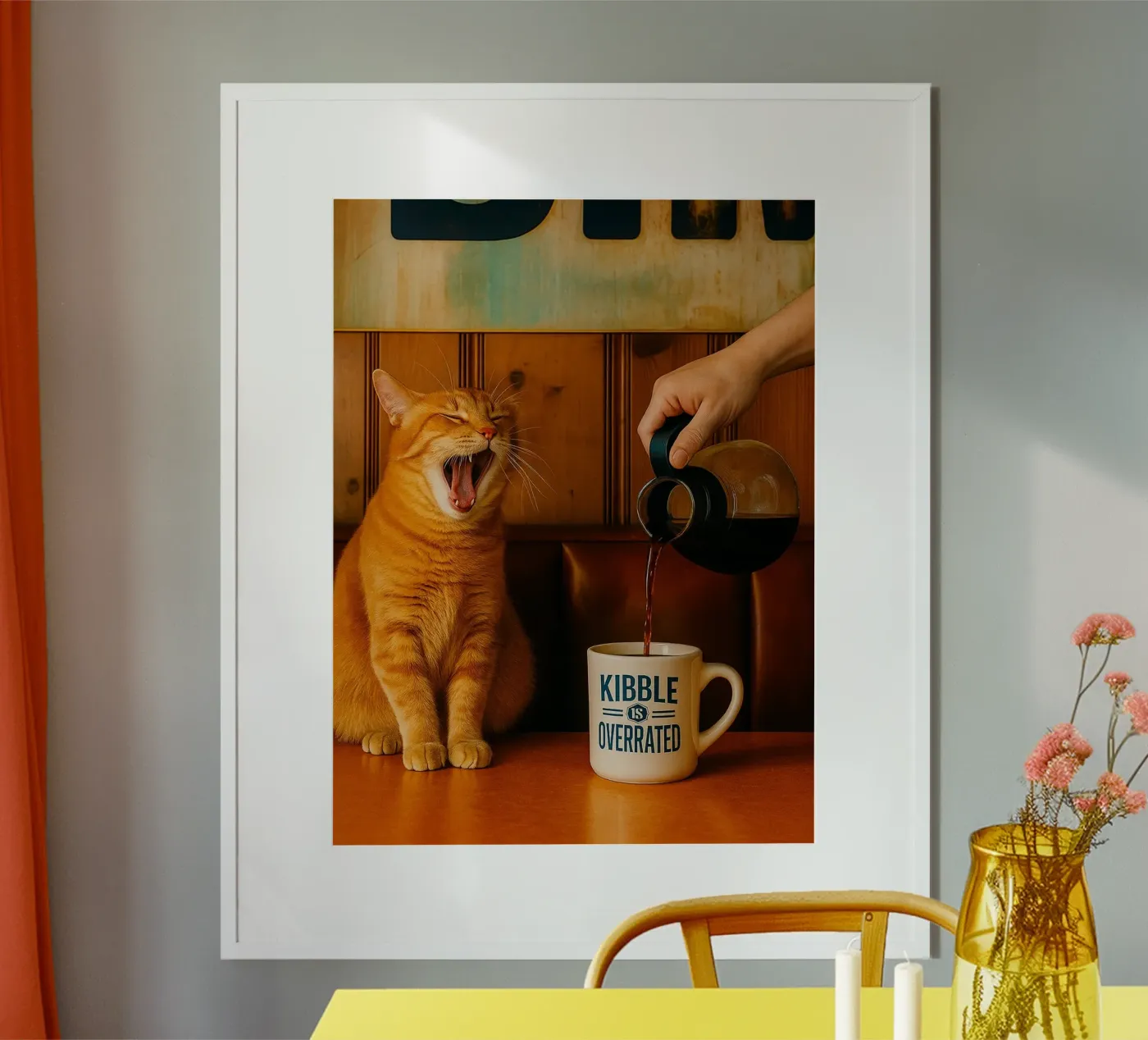 sbadiglio gatto e caffè poster da tamarind