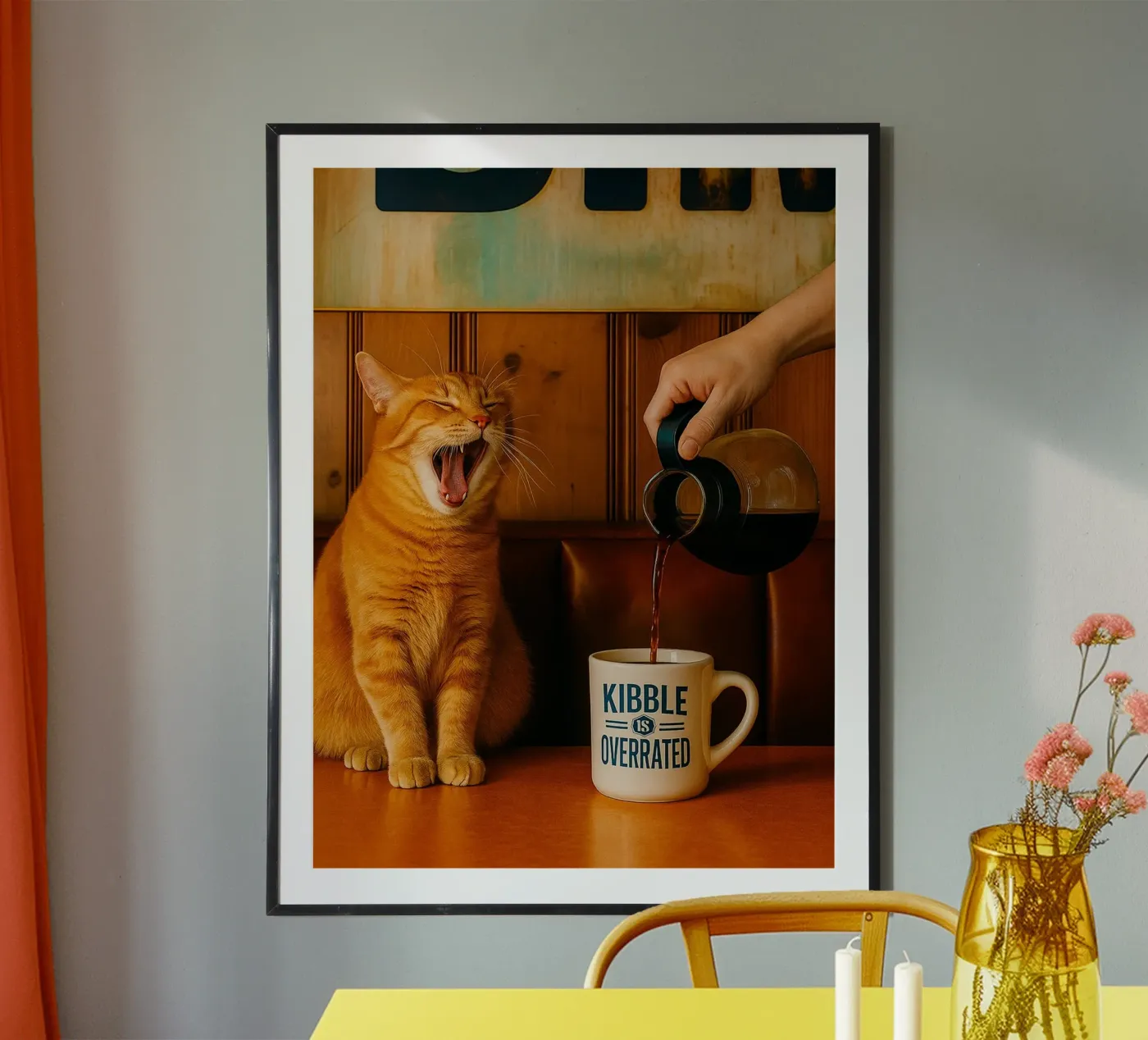 sbadiglio gatto e caffè poster da tamarind