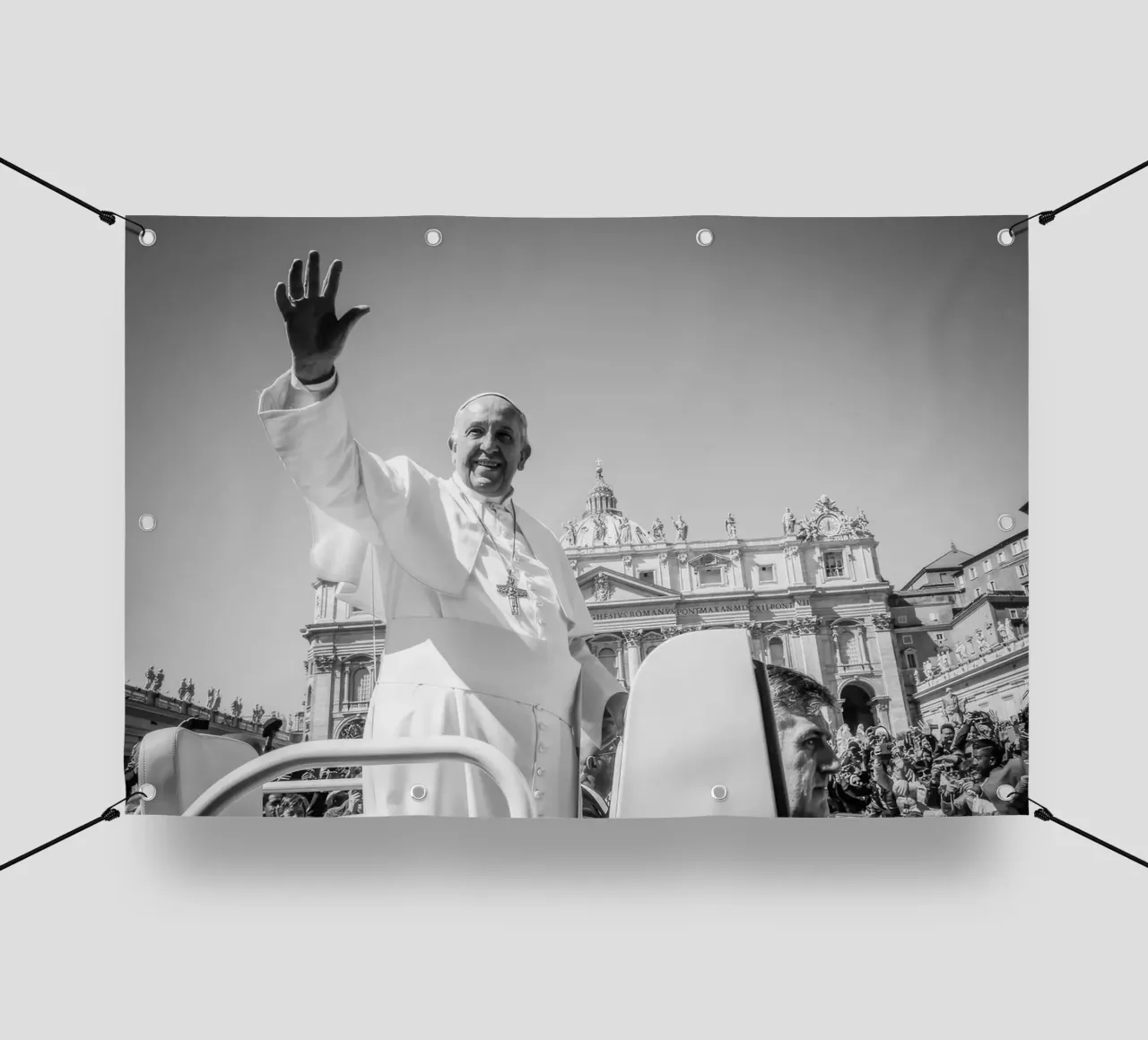 Papa Francesco saluta i fedeli a Roma in Vaticano telo in pvc da blacsteel