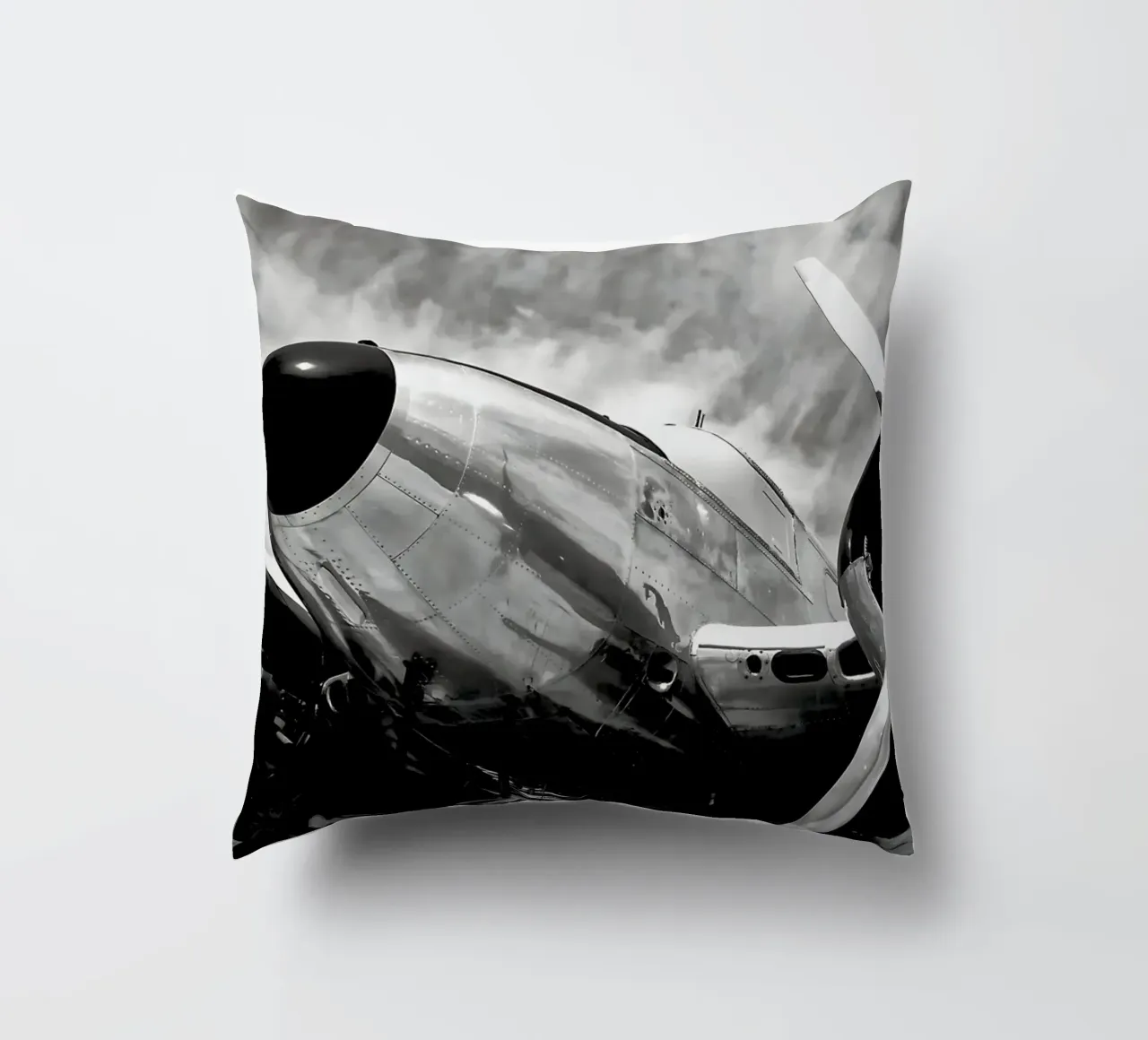 Aeroplano ad elica retrò in monocromia b&n vintage cuscino da DiveDuke