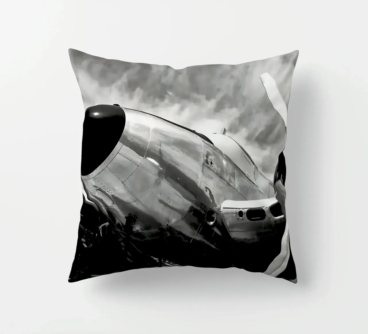 Aeroplano ad elica retrò in monocromia b&n vintage cuscino da DiveDuke