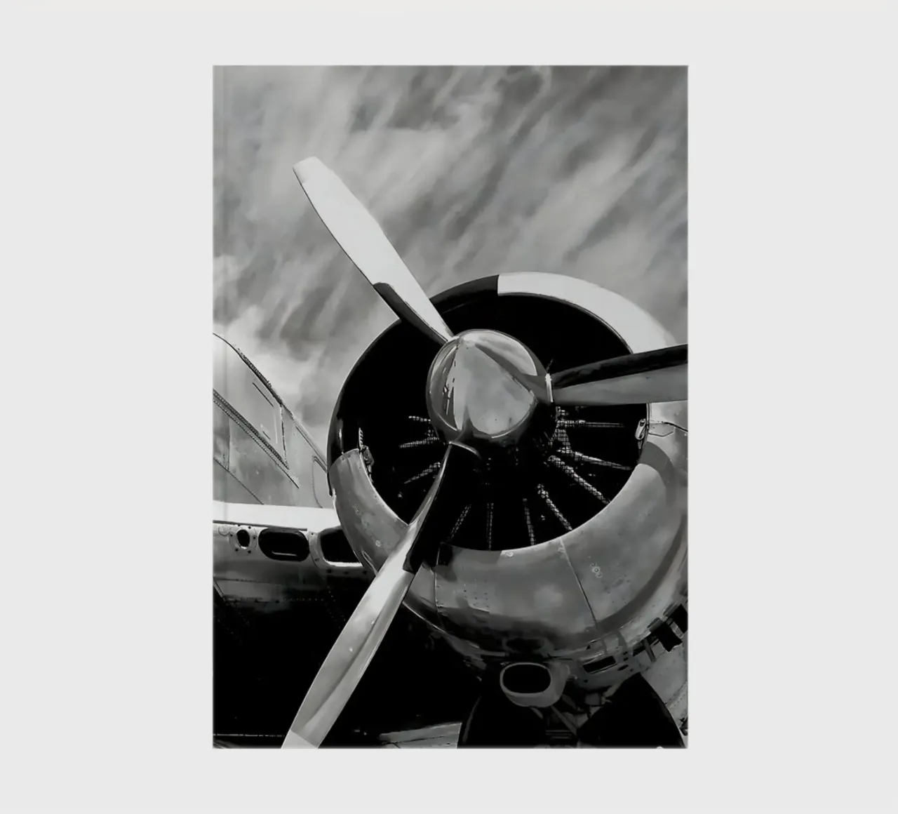 Retro propeller aeroplane in monochrome b&w vintage notebook by DiveDuke