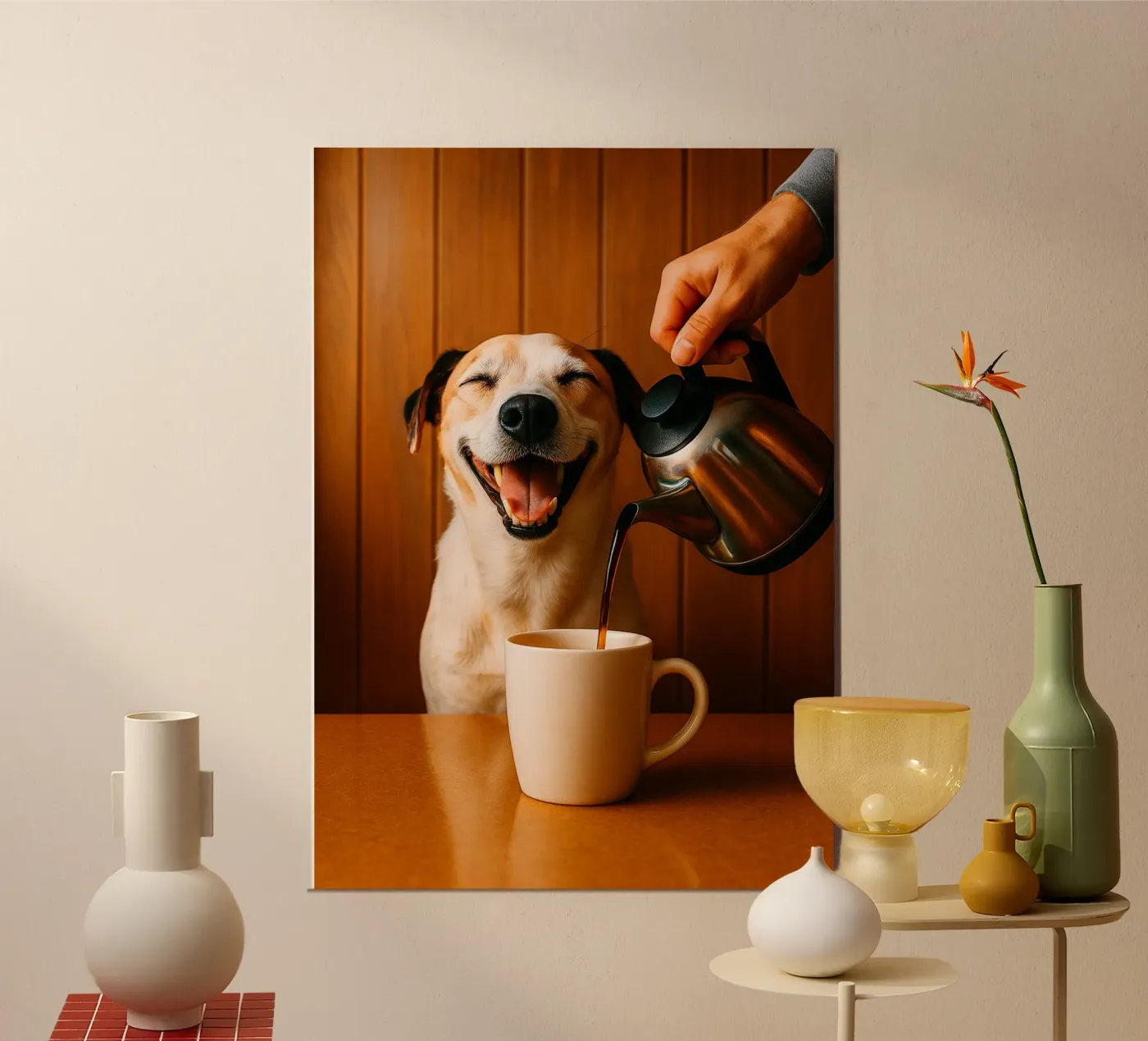 sourire, chien et café poster de tamarind
