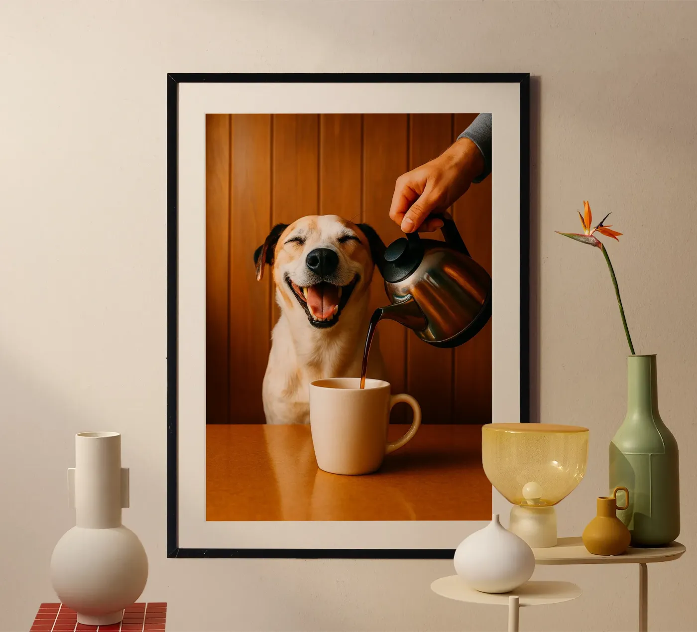 sourire, chien et café poster de tamarind