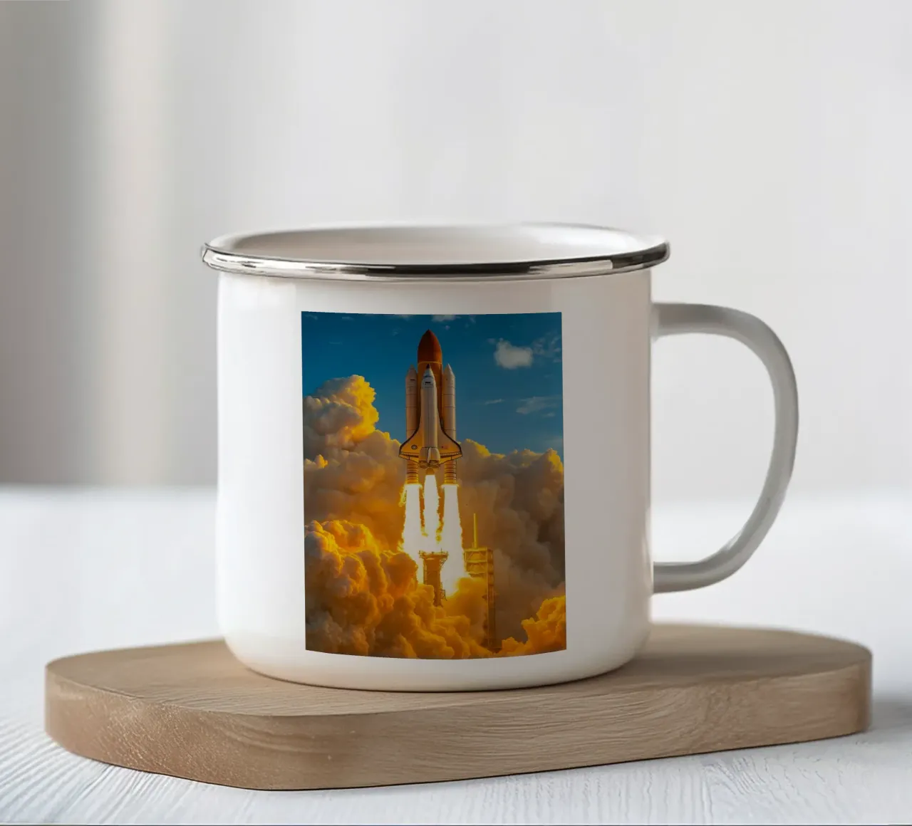 razzo astronave tazza in smalto da tamarind